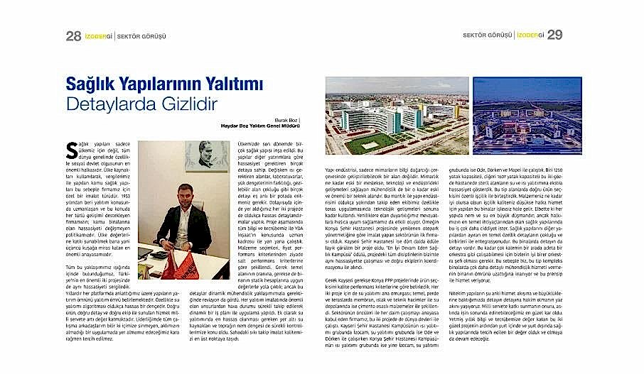 Haydar Boz Yalıtım İzodergi'nin 148. Sayısında